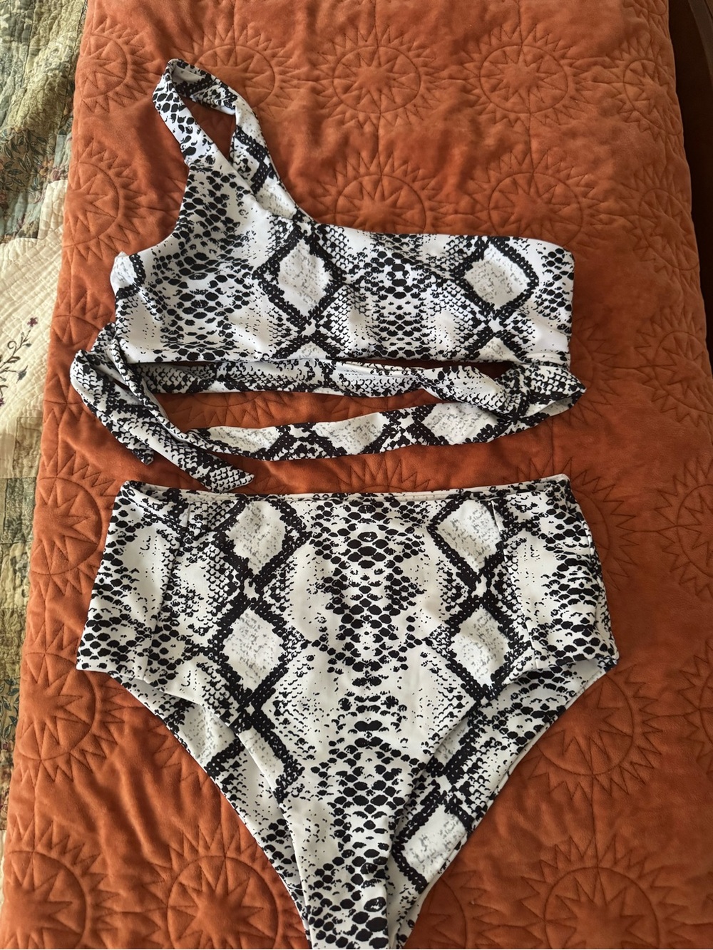 Shein Black & White Snakeskin High-Waist bikini